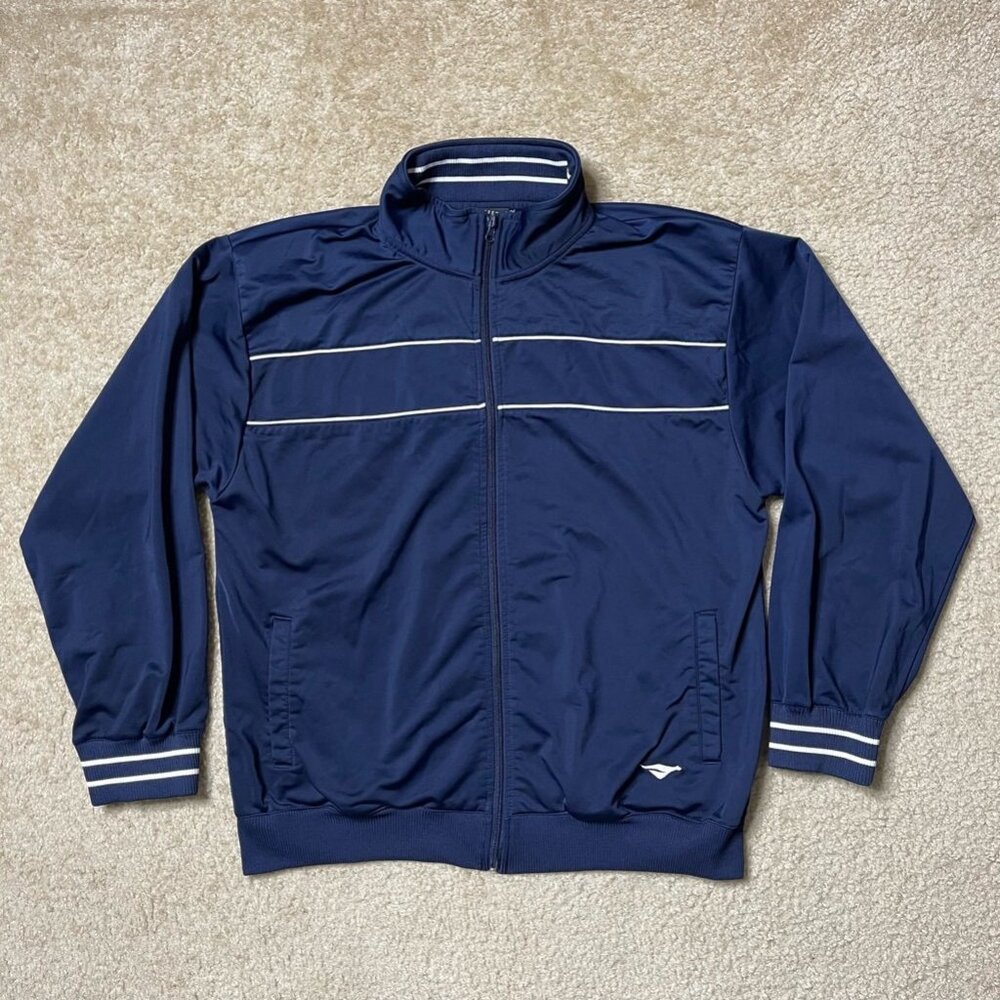 Cheetah Mens Bomber Jacket Blue White Stripe Pockets Mock Neck Zipper Vintage L